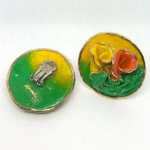 Vintage Lacombe Floral Clip On Earrings Abstract Wearable Art Statement Jewelry